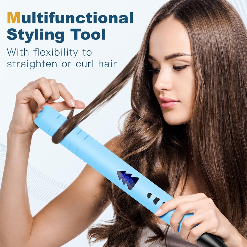 SERNAXI 2-in-1 Hair Straightener and Curler Fast Heating Flat Iron,