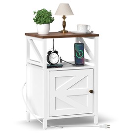 Side Table with Charging Station - 3-Tier End Table Bedside Table Storage with USB Ports and Outlets, Nightstand Accent Table for Living Room, Bedroom, Entryway, Couch or Corner for Small Space