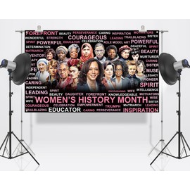 Nepnuser Women’s History Month Photo Booth Backdrop Pink National March Women's Day Decoration School Classroom Bulletin Board Decor-5.9×3.6ft