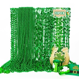 EOBOH 72PCS St Patricks Day Necklace, Metallic 8 Kinds of St. Patricks Beads, Irish Shamrock Beer Mug Coins Pendants Accessories Set, Adult St. Patricks Necklace for Parade Party Supplies Favors