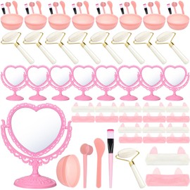 Vertintong 8 Set Spa Party Supplies for Girls Including 8 Heart Shaped Stand Mirrors 8 Jade Roller for Face 8 Face Brushes Kit 8 Face Mask Mixing Bowl 8 Headband for Sleepover Birthday Party Favors