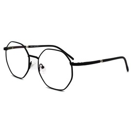 Global Glasses Hexagonal Glasses Vintage Men Women Metal Glasses Without Prescription Polygon Glasses Without Prescription Women and Men Fashion Fake Glasses, Black Frame