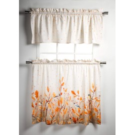 Maison d' Hermine Oak Leaves 100% Cotton Set of 3 Kitchen Window Curtain for Cafe Kitchen Bedroom Home [2 Tiers (28"X36") and 1 Valance (56"X18")]