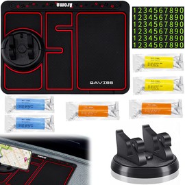 Rutschfestes Telefonpad 4 in 1,Antirutschmatte Handy Auto,Auto Armaturenbrett Ablage,Phone Holder car,Auto Aromatherapie,Auto Telefonnummer,6 Stück Aromastick (rot)