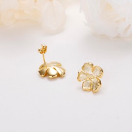 S925 Sterling Silver Flower Stud Statement Earrings for Women Floral Earring Jewelry 14k Gold