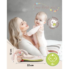 NICI Baby Comforter 22 x 22 cm with Cuddly Toy Rabbit - Fluffy Cuddle Blanket for Girls and Boys, Baby Gift for Birth, with Embroidered Lettering "Kuschelige Träume" - 49753