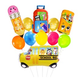 Back to School Balloons,13 PCS First Day School Party Balloons,Welcome Back Pencil Schoolbag Crayon Box Schoolbus Helium Balloons Pack For First Day of School Classroom Party Decorations