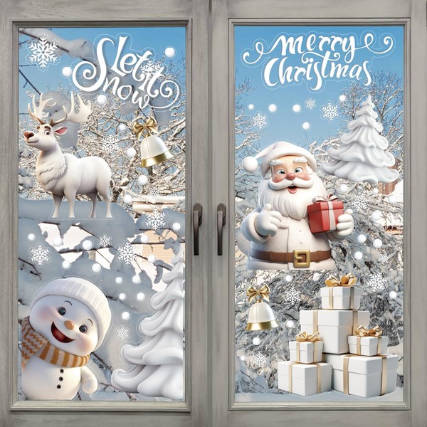 CCINEE Christmas Window Cling Sticker,3D Santa Snowman Glass Window Cling Decal for Christmas Party Decoration Supply