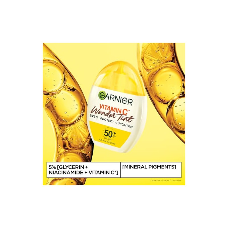 Garnier Vitamin C* Wonder Tint SPF50+, Dark Shade, All-In-1 Tinted