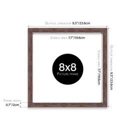 Almost Frameless 8x8 Walnut Picture Frame Set of 4, Display 8x8 Picture Gallery Wall, Poster, Photo, Artwork, or Print, Walnut, Square