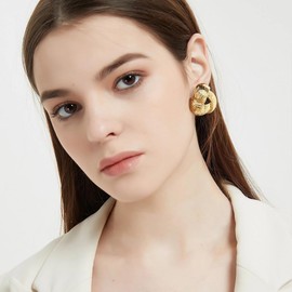 HolidayQbee Gold Studs Earrings For Women Gold Texured Stud Earrings Hypoallergenic Stud Earrings Gold Studs Jewelry Fashion Holiday Jewelry Earrings