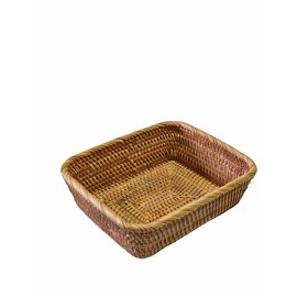 Handwoven Raw Rattan Storage Basket - Natural Organizer Tray for Farmhouse Kitchen, Entryway & Coffee Table Decor（9.8x8.3x3.1 Inches）Multi-Purpose Woven Basket with Sturdy Construction