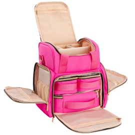 HBselect Large Makeup Cosmetic Bag with 3 Removable Case, Double Layer Travel Makeup Organizer Case with Inner Dividers and Makeup Brushes Storage Section