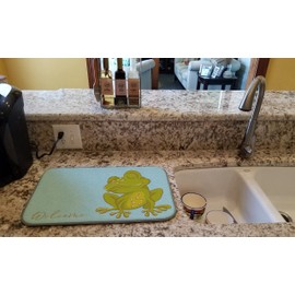 Caroline's Treasures BB8563DDM Frog Welcome Dish Drying Mat Absorbent Dish Drying Mat Pad for Kitchen Counter Dish Drainer Mat for Countertop, 14 x 21", Multicolor