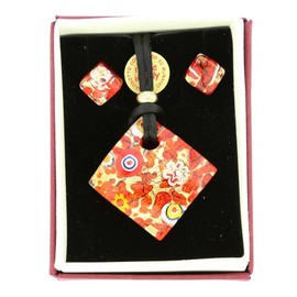 GlassOfVenice Murano Glass Venetian Reflections Necklace and Earrings Set - Red Gold