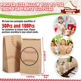 Watersay Baseball Goodie Bags 12 x 6 x 4 Inch Baseball Gift Bags with Handle Kraft Baseball Party Favor Bags Baseball Themed Party Favors for Birthday, Baseball Themed Party Supplies (50 Pcs)