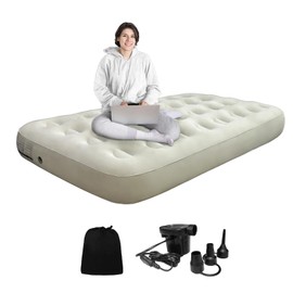 MIYUEXIN Twin Air Mattress with Fast Inflating Pump, Blow up Mattress of Wave Flocked Top, Durable Air Bed for Home, Camping & Guests 8in Bed Height – 500lb Weight Capacity