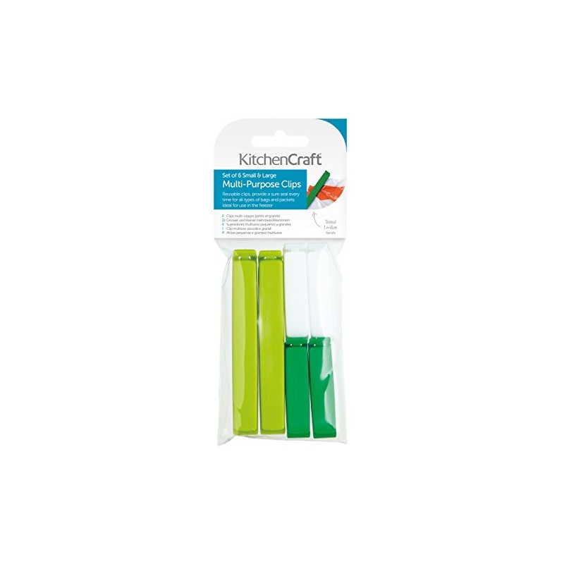 KitchenCraft Plastic Bag Clips, Assorted Sizes, Set of 6