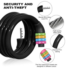 Ainiv Bike Lock, 4-Digit Password Bicycle Lock, 120cm Portable Anti Theft Bike Password Lock, Resettable Combinations 4 Digits Codes Lock for Bike, Motorbike, Scooter, Skateboard, Gate, Fence (Black)