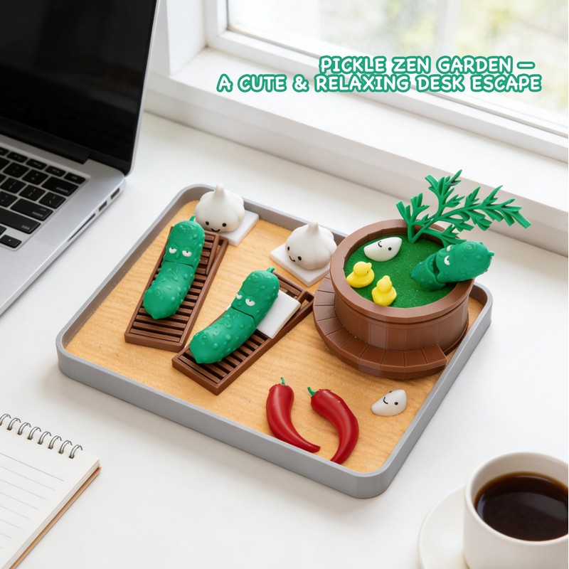 Stylor Pickle Zen Garden Office Desk Decor - Mini Decorative
