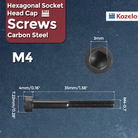 Kozelo 50pcs Socket Head Cap Screws - [M4-0.7 x 35mm] Alloy Steel Black Oxide Grade 12.9 Internal Hex Screw for 3D Printer Furniture Industrial Use, Black