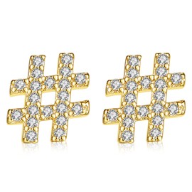 Symbol # Earrings for Women Girls 14k Gold Plated Earrings for Birthday Gifts, Silver