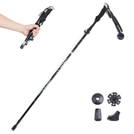 TRIWONDER Trekking Pole Folding Climbing Stock Walking Pole Lightweight Aluminum Set of 1 Compact with Storage Bag Accessories (Black - 110cm) (TRIWONDER トレッキングポール 折りたたみ 登山ストック ウォーキングポール 軽量アルミ製 1本セット コンパクト 収納バッグ付属品付き (ブラック - 110cm))