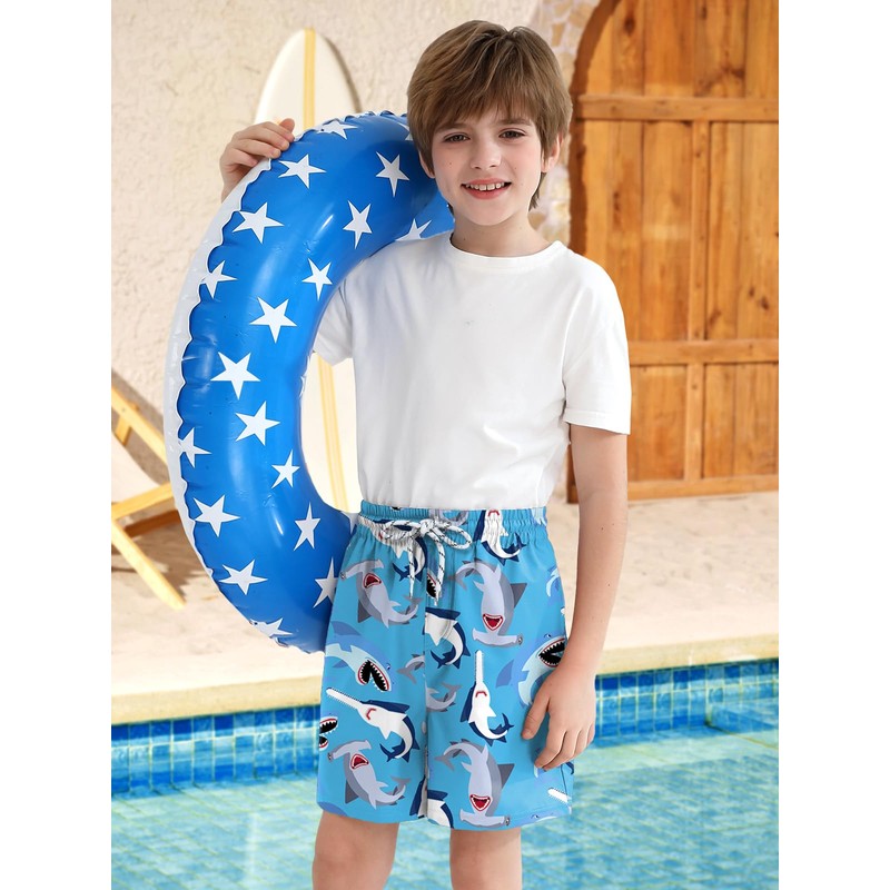 BesserBay Little Boys Summer Blue Shark Adjustable Drawstring Stretch Swim