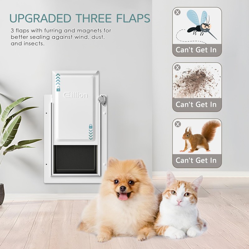 Pet Door for Wall Dog Door for Wall, 3-Flap Doggie