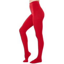 CozyWow Women's 80D Soft Opaque Tights, High Waist Solid Color Womens Tights with 30+ Colors Red-2XL-3XL