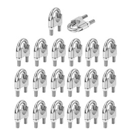 Pack of 20 wire rope clamps, stainless steel, 5 mm, M5 stainless steel rope clamps, U-shaped for wire rope, steel cable