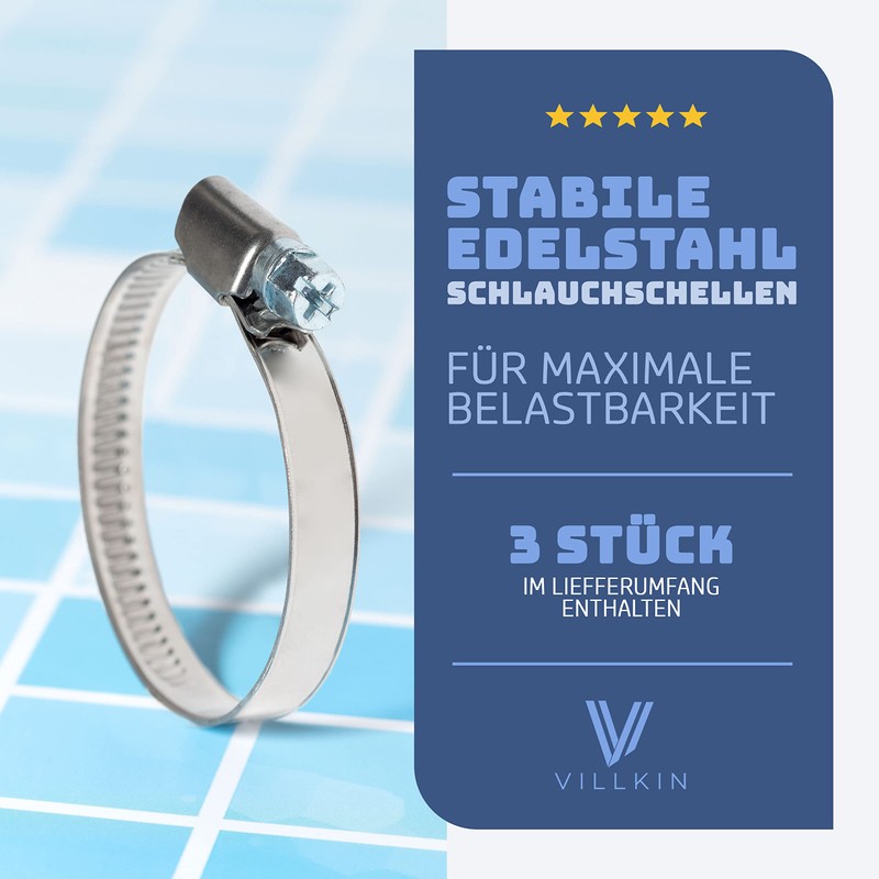 Villkin T-Hose Connector with 3 x Hose Clamps for the
