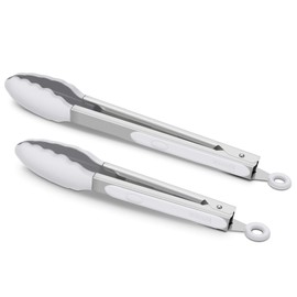 2 Pack Silicone Kitchen Tongs – 9" & 12" Set, Heat Resistant up to 500°F, Non‑Stick Cookware Safe, Wavy Silicone Tips, BPA Free, Locking Clip & Hanging Loop, Light Grey
