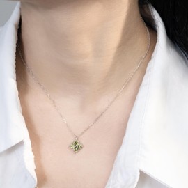 FH.bird Emerald Necklace, Women's Earrings Set, Popular, Quatrefoil Clover, 12 Month Birthstone, "Lucky Amulet", Hypoallergenic to Metal, 925 Silver Necklace, Rustproof, May Birthstone, 20's, May