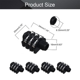 Fielect 2Pcs PCB Mount 6.35mm 6 Pin Socket Headphone Stereo Jack Audio Video Connector Black