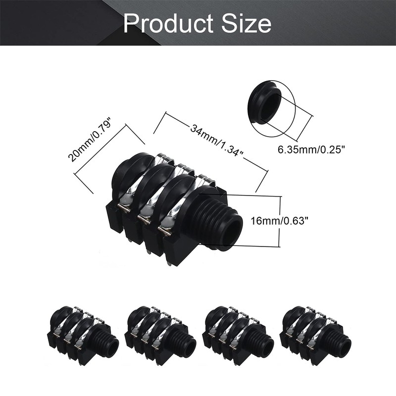 Fielect 2Pcs PCB Mount 6.35mm 6 Pin Socket Headphone Stereo