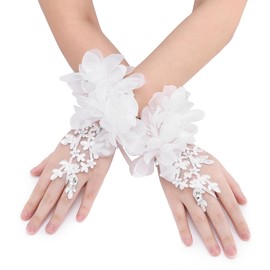 Urieo Wedding Crystal Fingerless Floral Gloves White Rhinestone Lace Gloves Bridal Opera Evening Costume Formal Tea Glove for Women