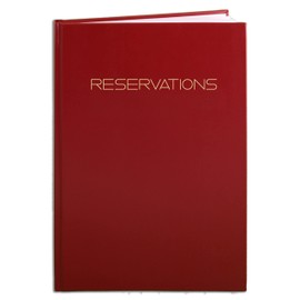 BookFactory Restaurant Reservations Book, 365 Day Table/Dinner Reservations, 408 Pages, 8 7/8'' x 13 1/2'' Red Imitation Leather, Section Sewn Hardbound (LOG-408-OCS-A-LRT79-(Reservations))