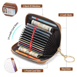 GAEKEAO Small Wallet for Women Leather RFID Blocking Credit Card Holder Wallet Zipper Pocket Keychain Wallets with Wristlet