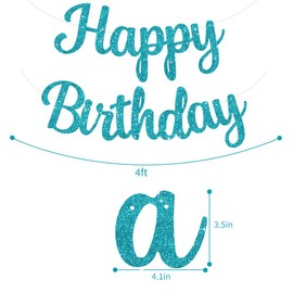 TONIFUL Light Blue Happy Birthday Banner.No DIY 10 Feet, Pre-Strung Glitter Happy Birthday Sign, Happy Birthday Garland, Happy Birthday Background, Happy Birthday Decorations for Women