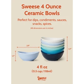 Sweese Porcelain Small Bowls 4 oz Set of 6 - Assorted Colors for Dipping, Snack, Sauce, Side Dishes - Microwave Dishwasher Safe