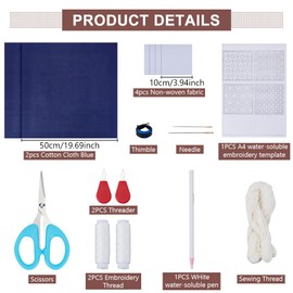 FREEBLOSS 4Set Sashiko Stencil Kit Sashiko Water Soluble Template Coaster Kit Sashiko Stencil Coaster Kit Sashiko Kit for Embroidery Lovers Stencil for Hand Quilting and Embroidery