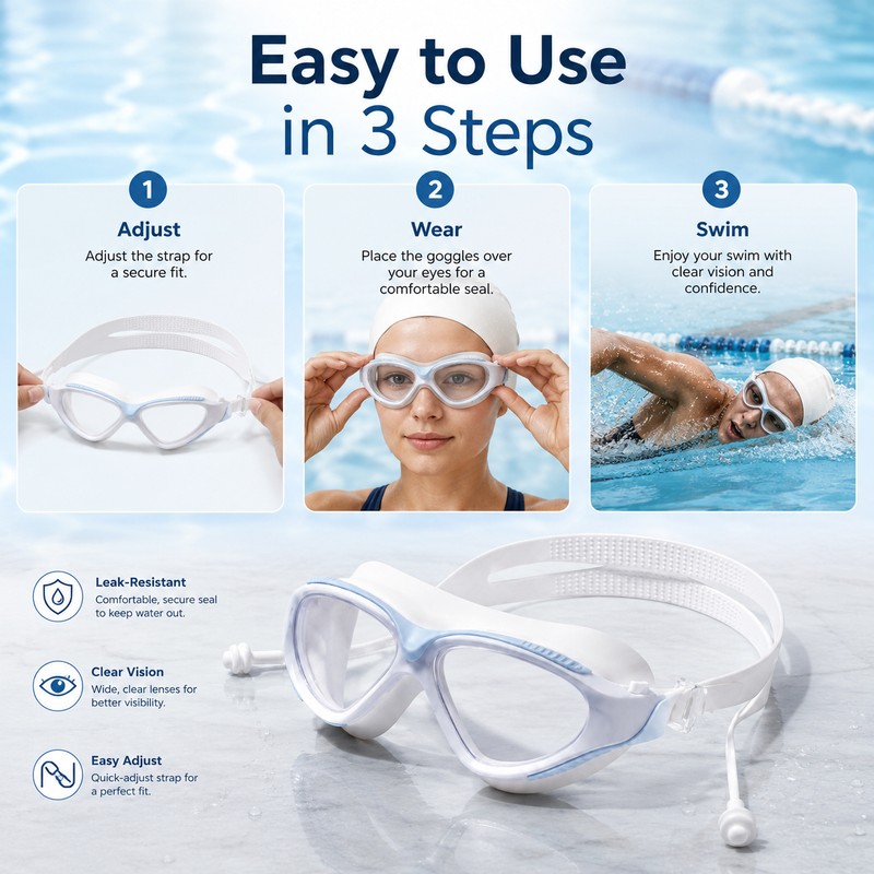 Swimming Goggles for Adults – Anti-Fog Wide Lens with UV