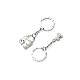 Komonee Valentines Day 2-Part Couple Keyrings Novelty Love Lock and Key Best Friends Present Key Chains His Hers Mens Womens Gift Metal Car Keys Ring (KR-11)