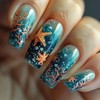 Summer Press on Nails Long Square False Nails Ocean False
