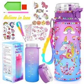 PUWOWYE Einhorn Geschenke für Mädchen 5 6 7 8 9 10 Jahre, Trinkflasche Bastelset Kinder ab 6 8 10 11 Jahre DIY Wasserflasche Basteln Diamond Painting Kinder Geburtstag Spielzeug Mädchen 4-12 Jahre