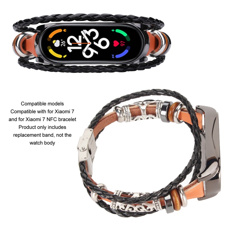 Leather Strap for Xiaomi 7 NFC Bracelet Metal Buckle Ethnic