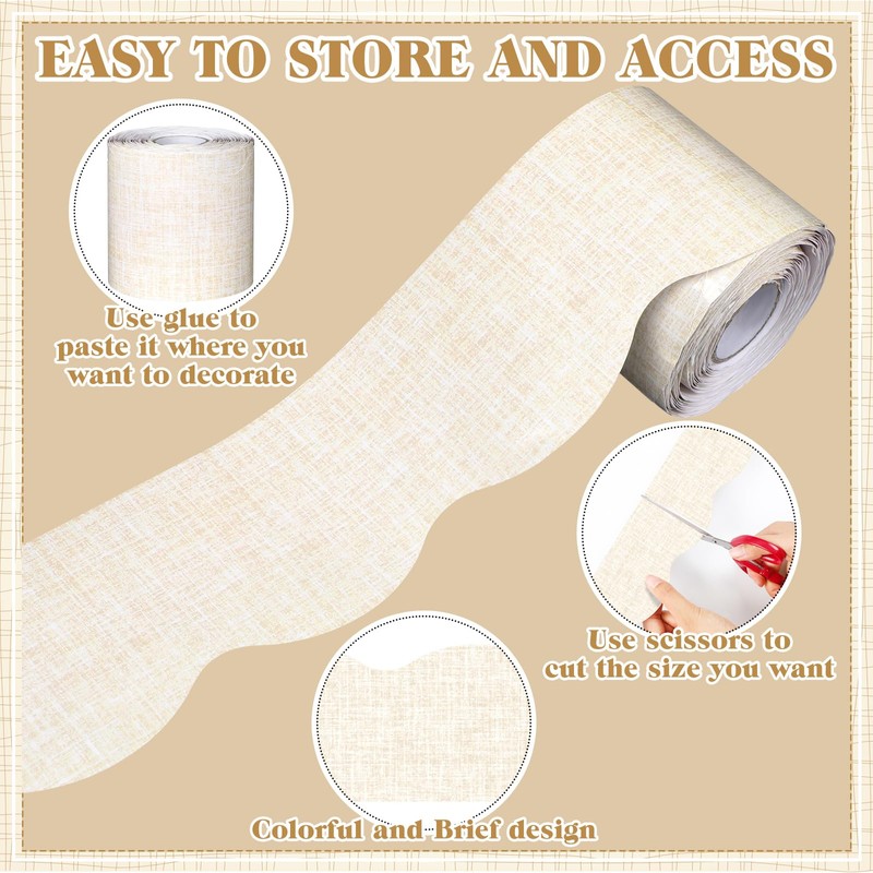Fullhawl 65.6 Ft White Linen Bulletin Board Border, Classroom Scalloped
