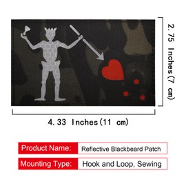 2 PCS EmWoot Edward Teach Patches Blackbeard Flag Patch Pirate Flag Patch IR Infrared Reflective Patch Laser Cut Patch Hook and Loop(4.33x2.75 Inch Black Camo)