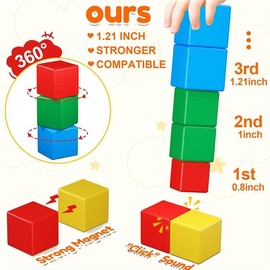Magnetic Blocks, Educational Sensory Montessori Toys 1-3 Christmas Birthday Gifts for Kids Ages 3 4 5 6 Year Old Boys Girls
